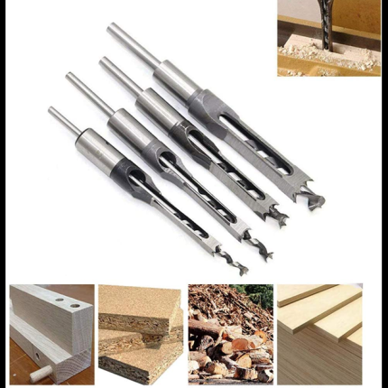 4Pcs Square Hole Mortiser Drill Bit Mortising Chisel Woodworking Tool